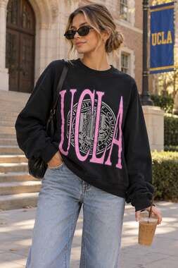Vintage UCLA Jerzees Sweatshirt XL Black Pink Spellout Seal Made USA 90s